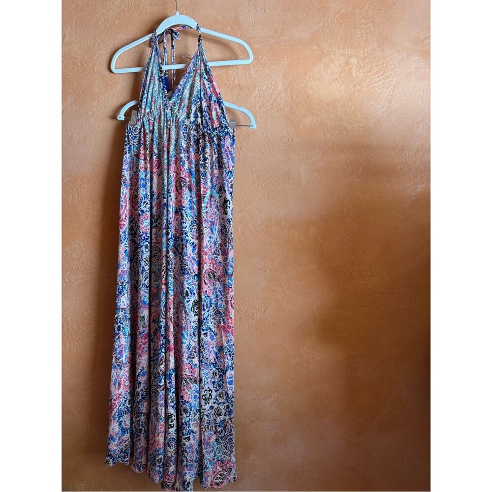 Boho Miami Halter Jumpsuit One Size Palazzo Wide Leg Tassel Resort